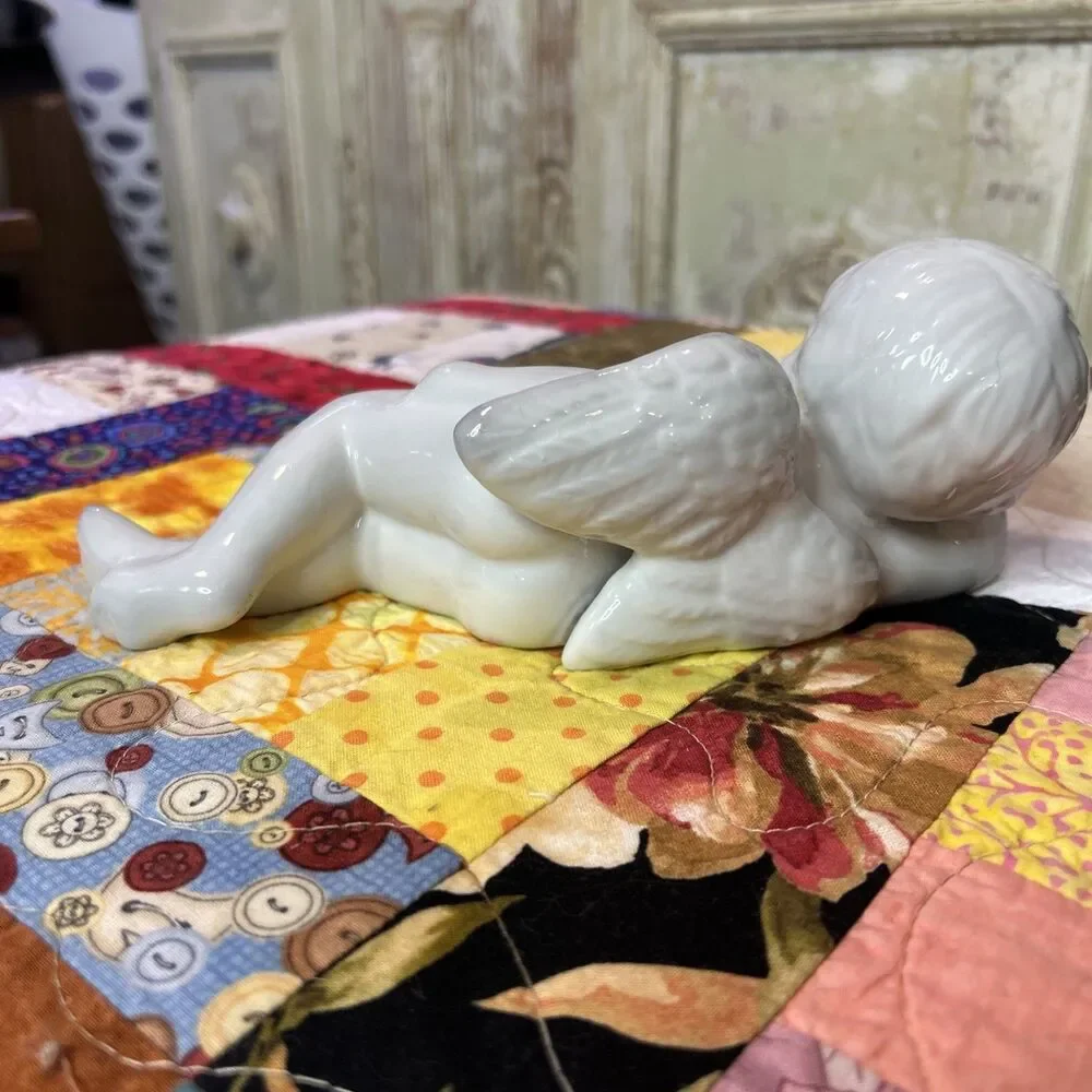 Vintage White Porcelain Cherub Circa 1990 Laying Down Celestial Vibes